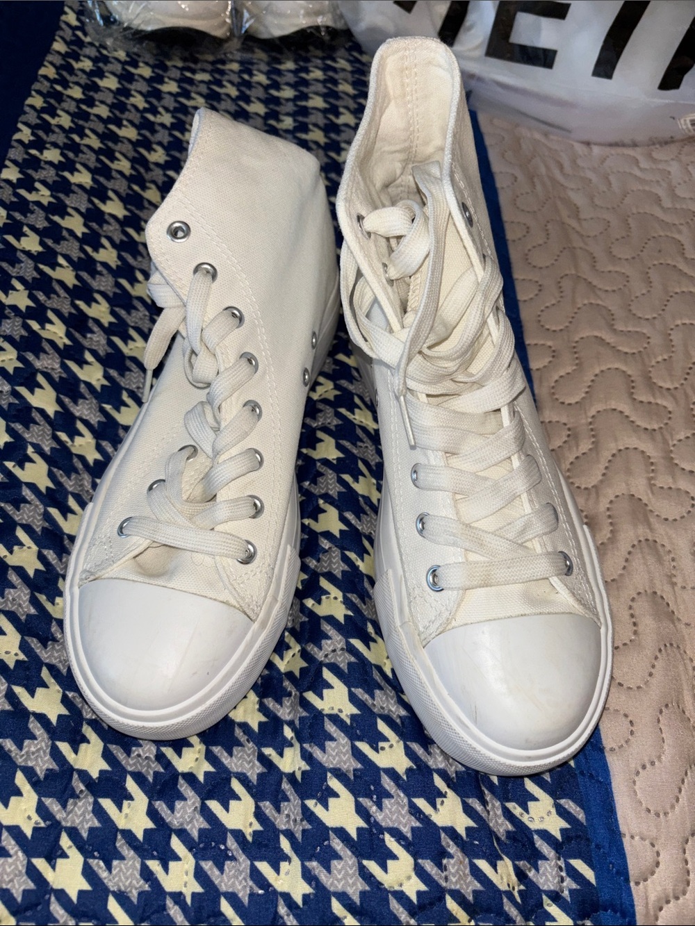 Classic platform White High-Top Canvas Sneakers - Women's